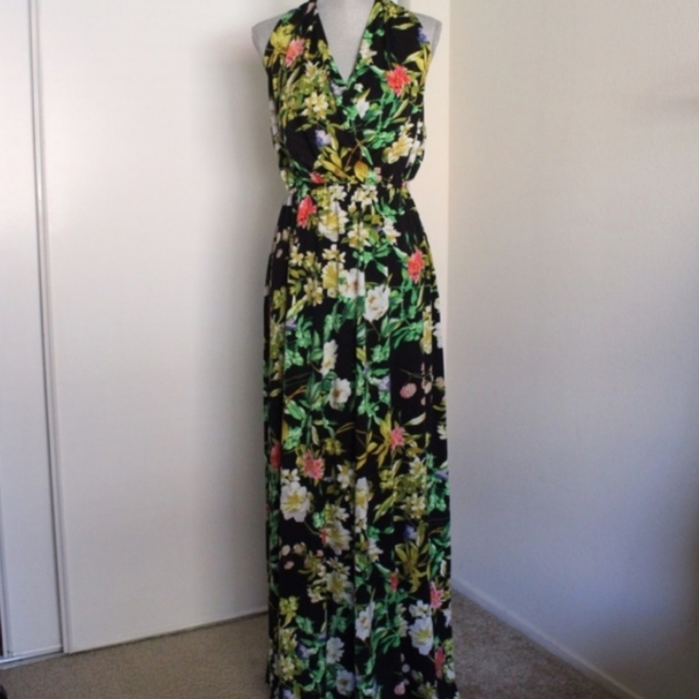 Stella Parker Floral Blouson Halter Maxi Dress